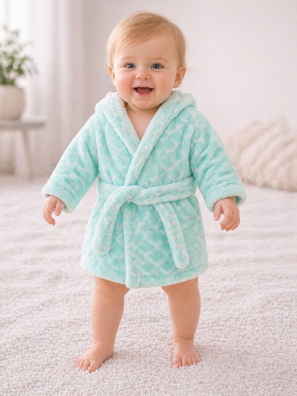 Hudson Baby Mermaid Hooded Robe Plush Bath Pink Blue | Size 0-9M